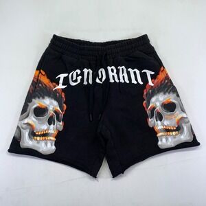 Christian Sex Club Ignorant Forever Black Sweat Shorts Small Skull Flames Grunge